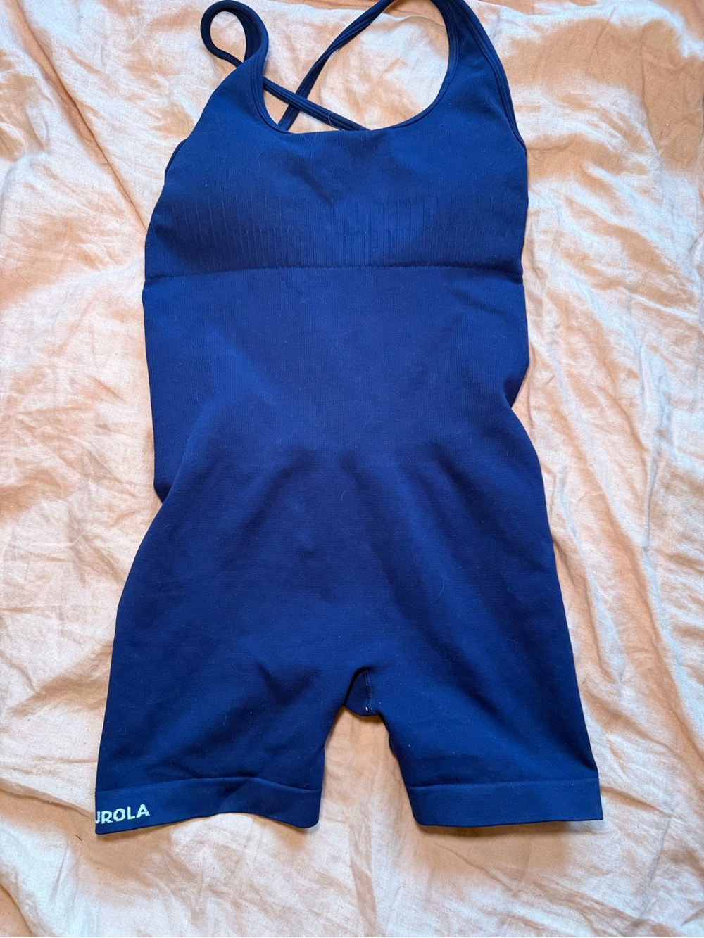 Navy Seamless Open Back Biker Short Jumpsuit | Size Small